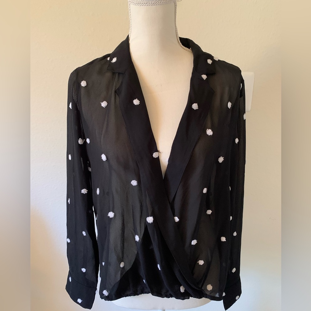 INC International Concepts Sheer High-Low Textured Polka Dot Blouse